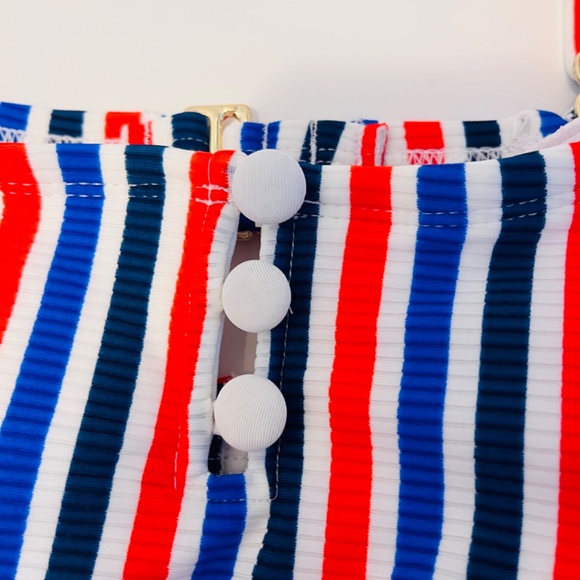 Xhilaration Ribbed Set Button-Front Bralette Bikini Top & Bottom Red Stripe 20W - Picture 5 of 16